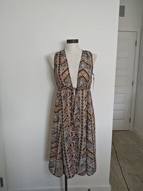 Sleeveless Boho Print Long Vest in Multicolor |XS